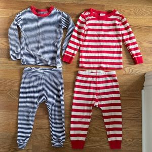 Two pairs organic cotton 2T Pajamas: Hanna Andersson red/white & Gap navy/white